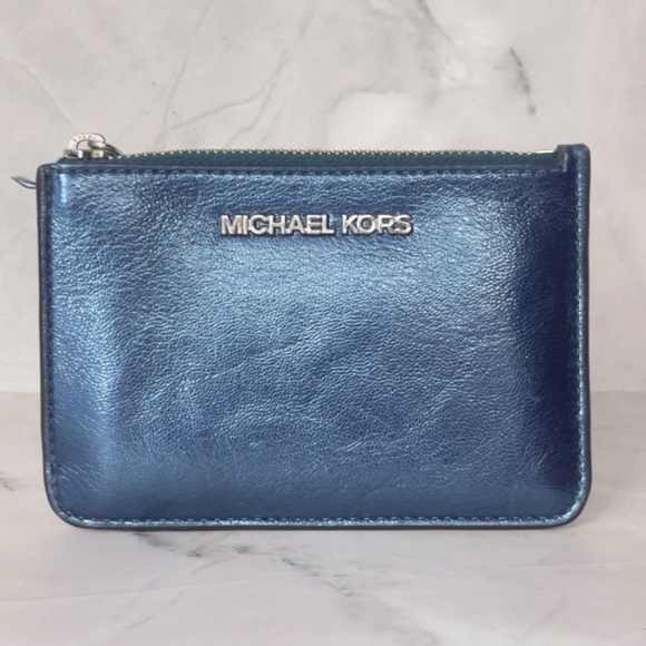 Michael Kors Metallic Blue Card Holder Teal - Picture 1 of 9